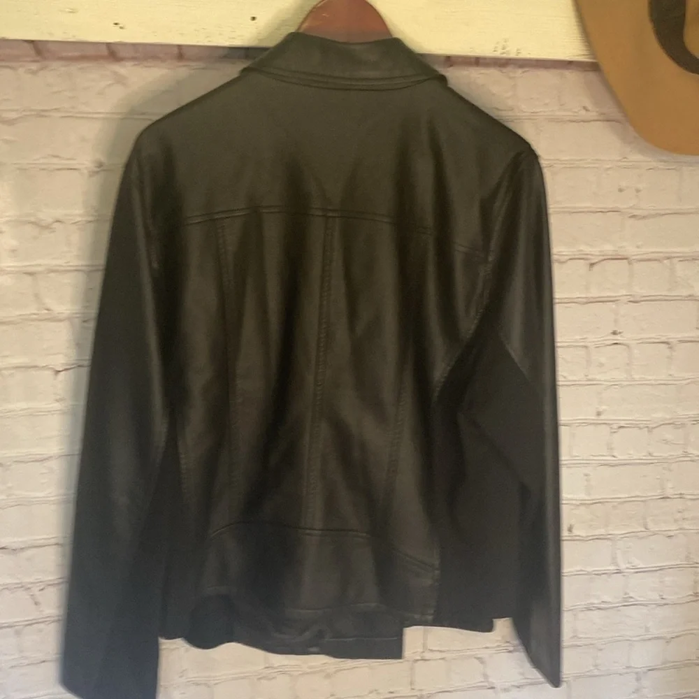 Pennington’s Black Moto Biker Faux Leather Classic Zip Up Jacket 1X - Picture 12 of 14